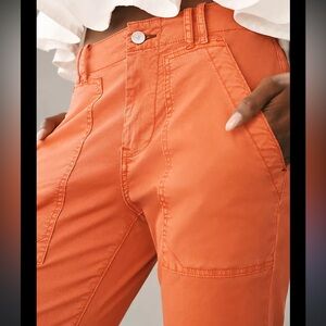 🧡 Pilcro Anthropologie slim straight utility raw hem Wide-Leg cotton Pants jeans